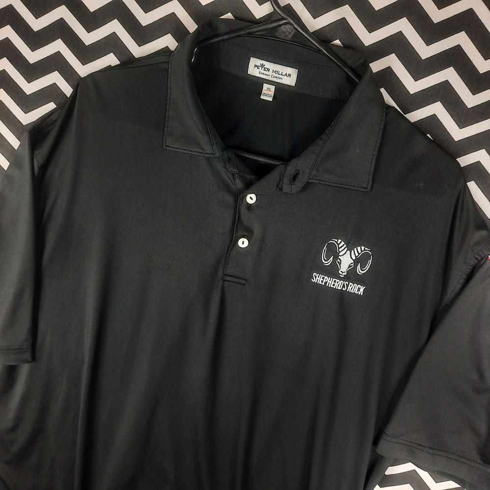 Peter Millar Summer Comfort Polo Shirt Mens XL Black Shepherds Rock Golf Logo